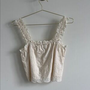 Bow Embroidered Cream Lace Tank Top